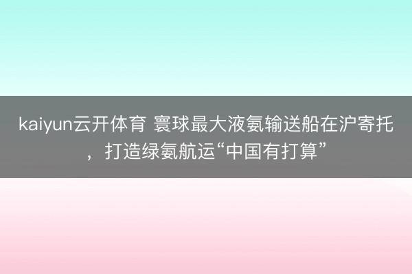 kaiyun云开体育 寰球最大液氨输送船在沪寄托，打造绿氨航运“中国有打算”